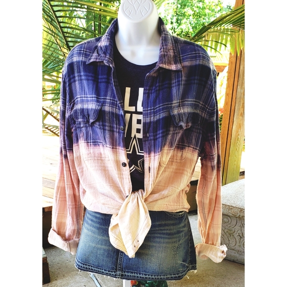 coiledfusion Tops - SOLD*Distressed Bleached Flannel Over-sized Shirt